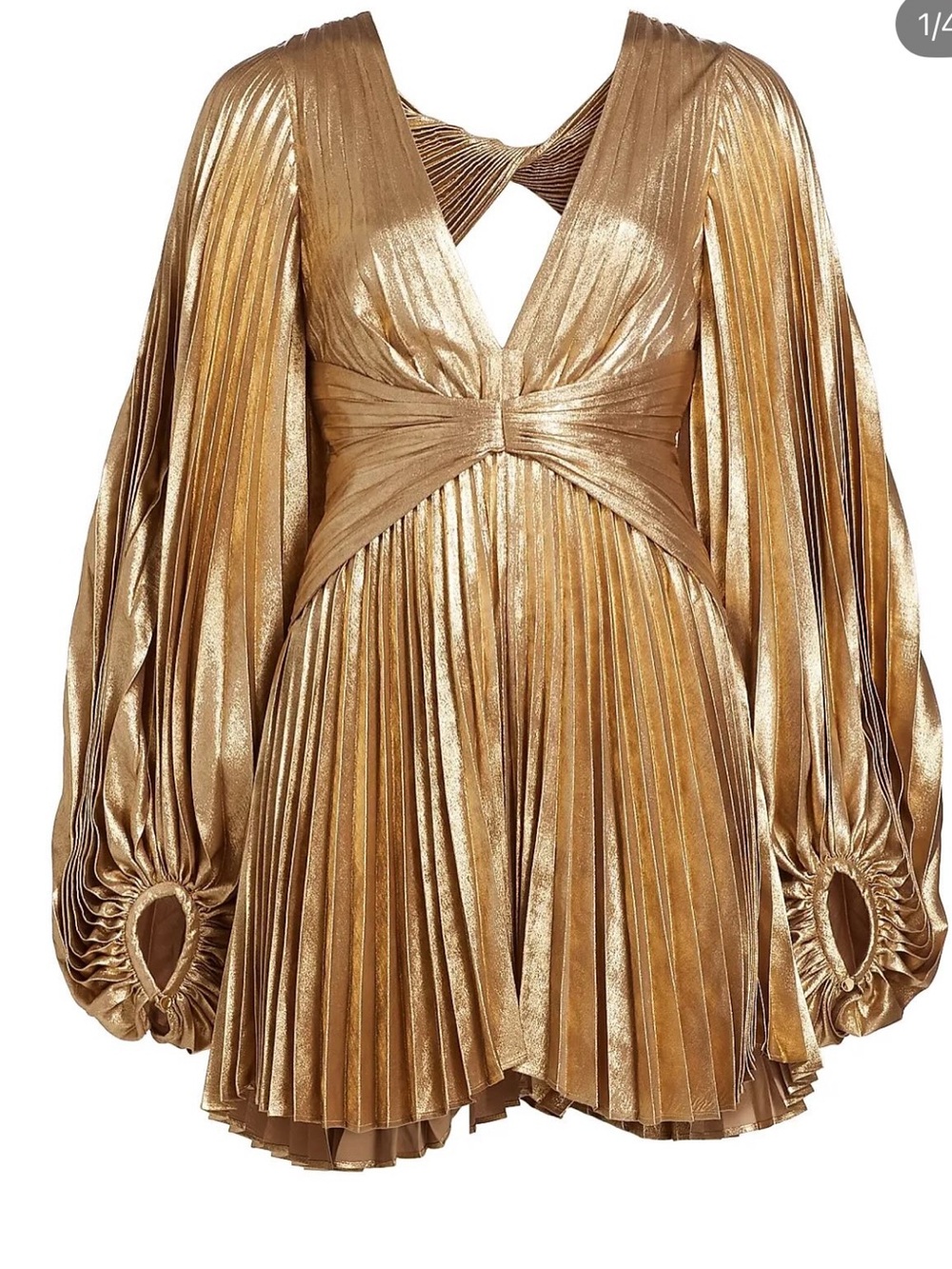 Acler Gold Metallic Pleated Mini Dress